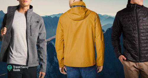 Men in jackets on mountain background