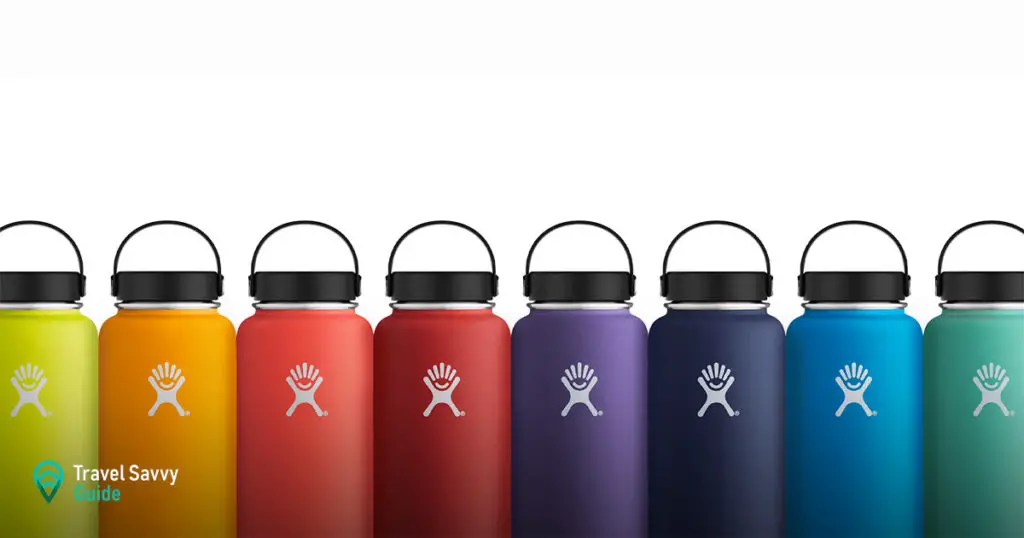 Colorful Hydro Flasks on a white background