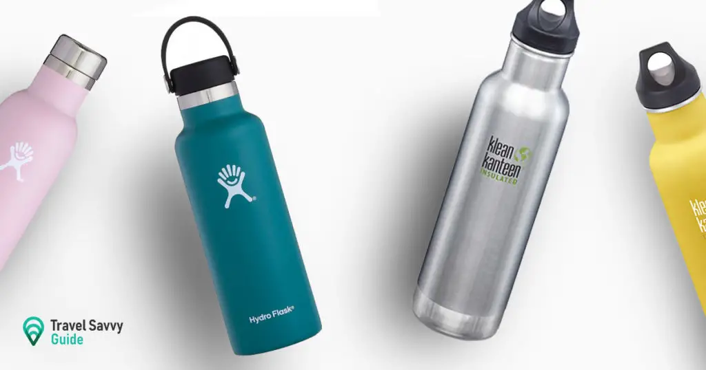 Hydro Flask and Klean Kanteen flasks on a white background