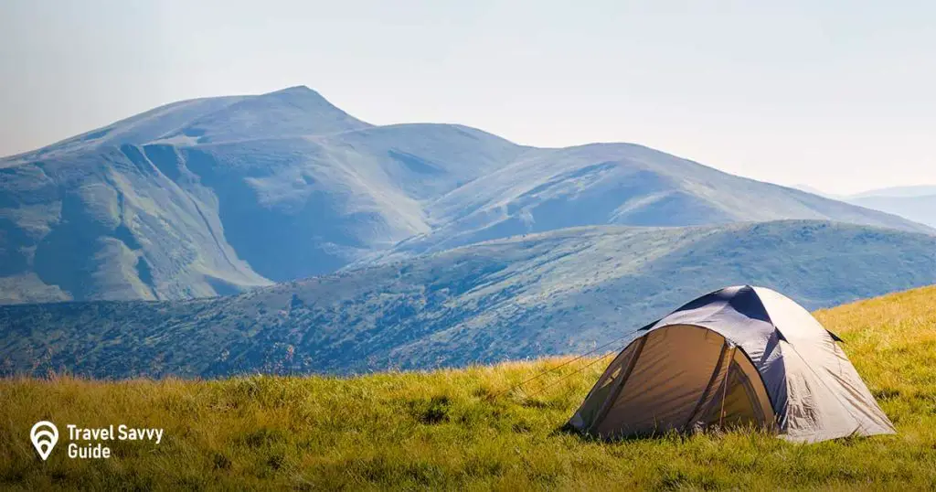 A tent setup in the mountain