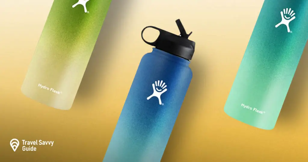 Hydro Flask bottles on a yellow background