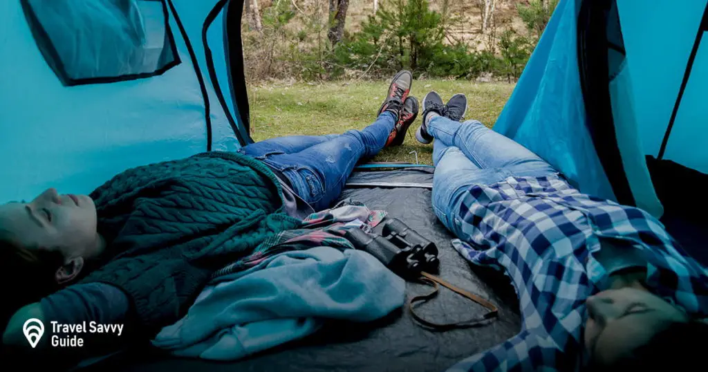 Girls resting in the tent