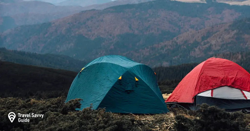 Tents located on top of a mountain