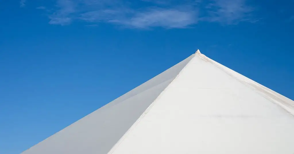 The upper part of the tent against the blue sky
