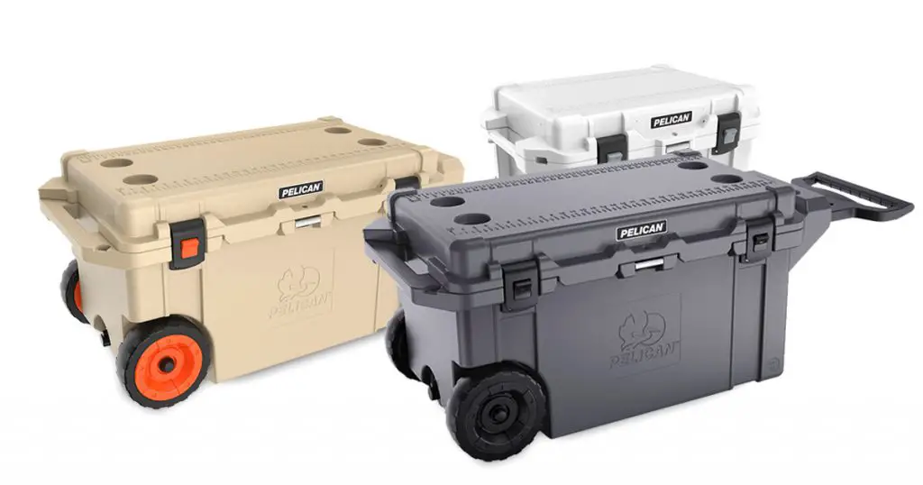 Pelican wheeled hard coolers of different colors