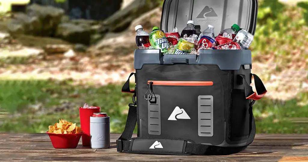 Ozark Trail soft cooler filled with drinks and snacks