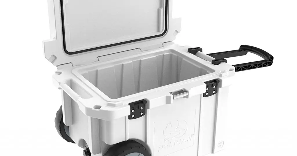 Pelican hard cooler with wheels rotomolded structure