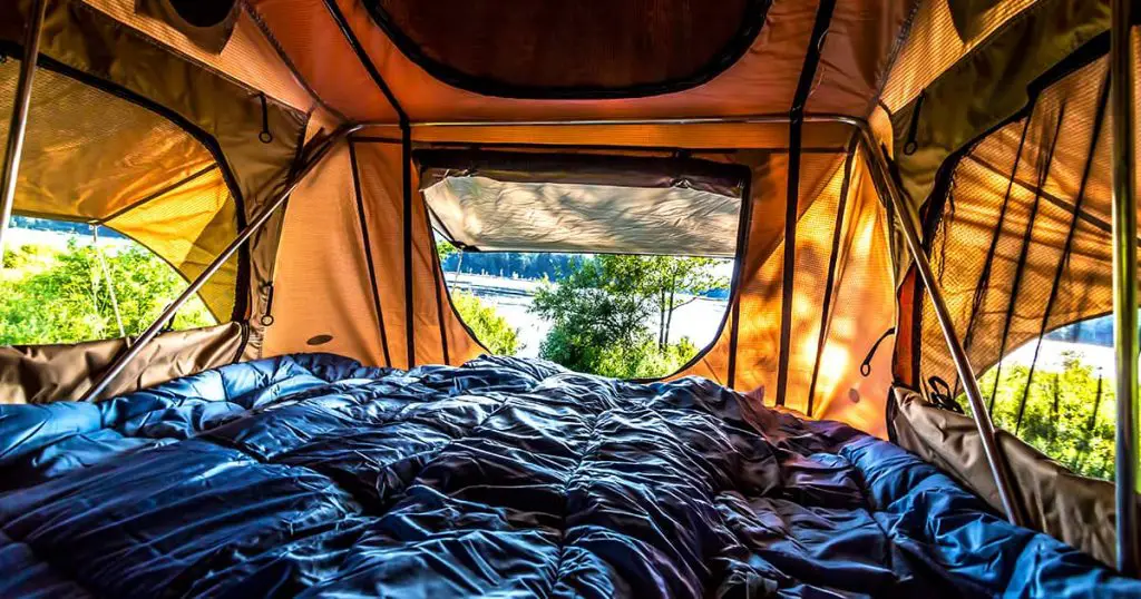 Lake view from inside of a tent
