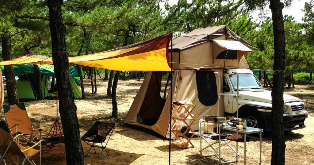 Car roof-top tent camping