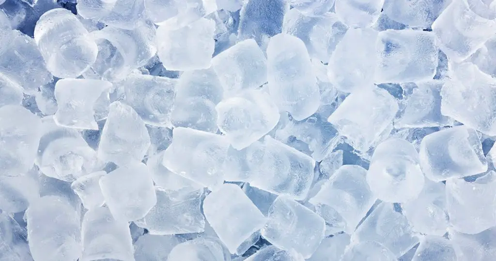 Close up ice cube in blue cooler box
