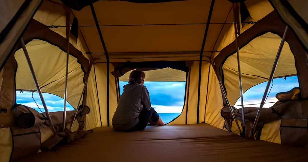 the nature outdoor in a roof tent on the car