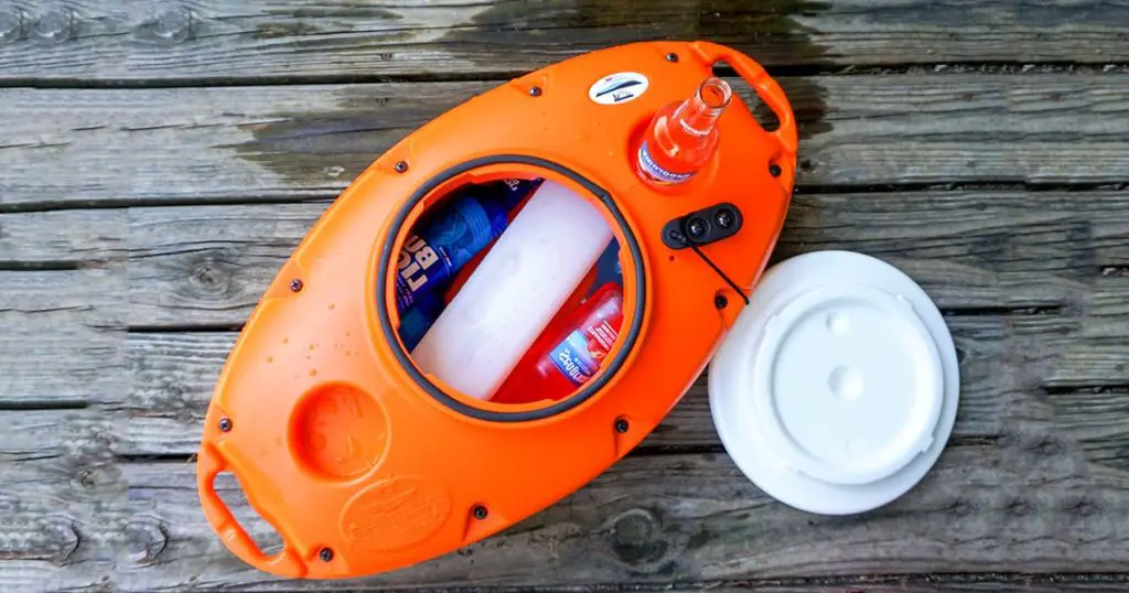 Floating Cooler for Kayaking full of drinks