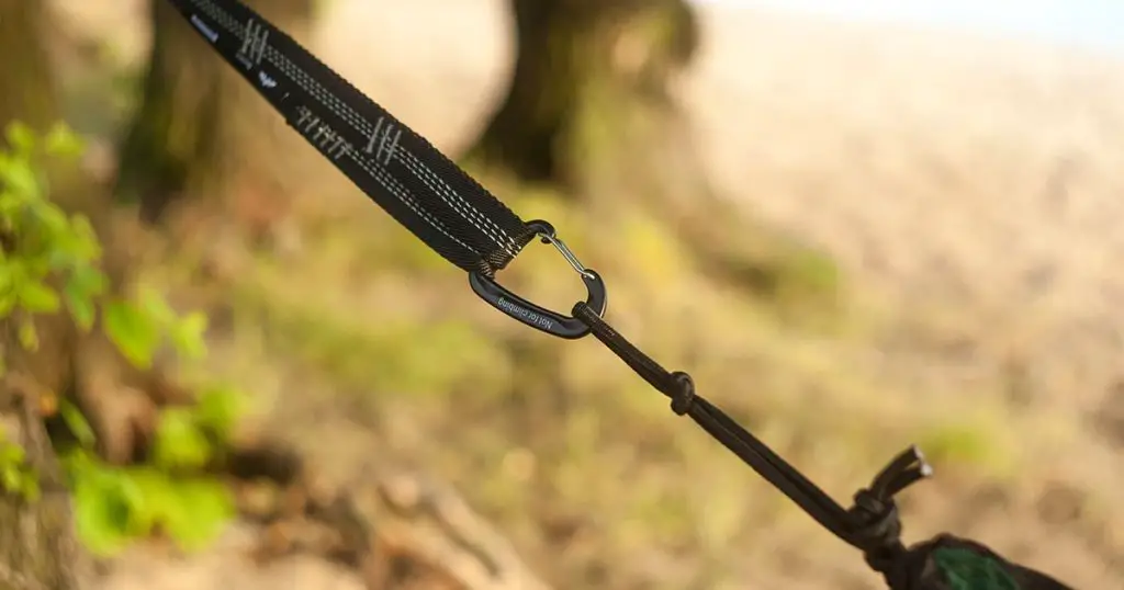 Closeup of hammock straps on the tree
