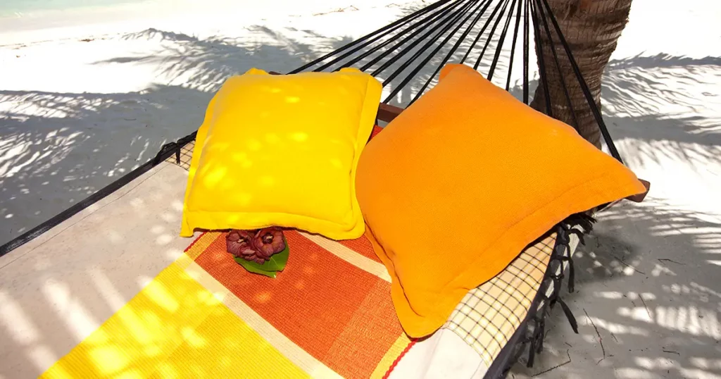 pillows and pad on a hammock