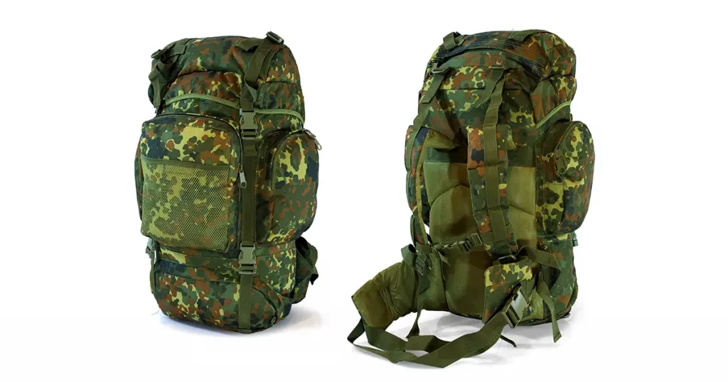 Woodland camouflage military backpack - isolated on white