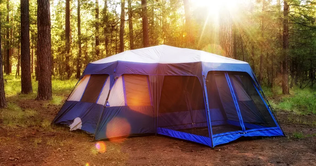 Large camping tent in the woods
