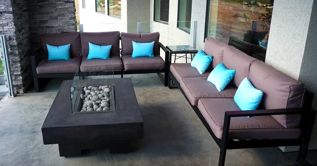 modern patio with fire pit and seating