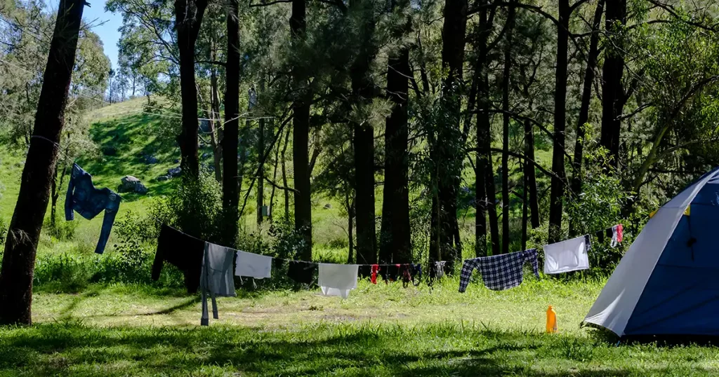 clothes drying on rope in camping