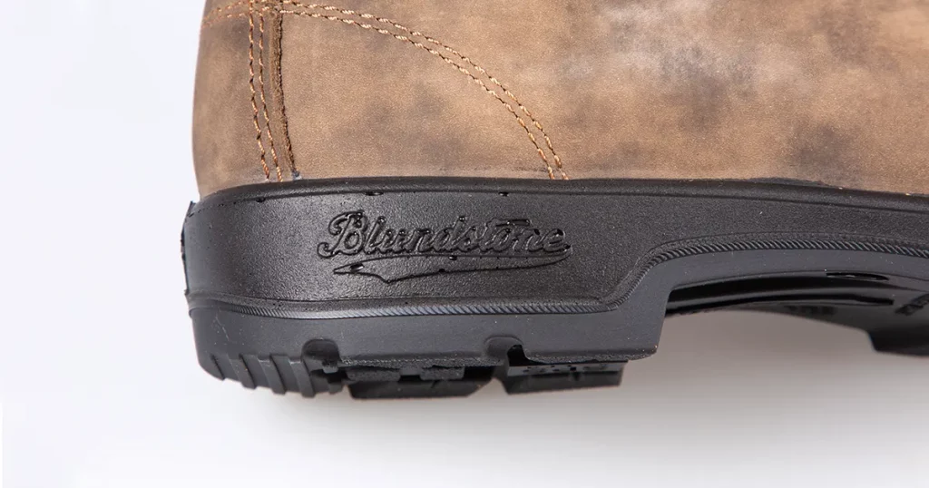 Blundstone text sign and brand logo on Leather Boots laceless elastic-sided ankle-length boots