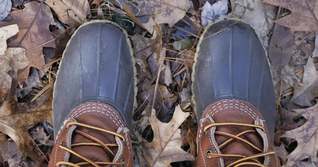 vintage bean boots in woods