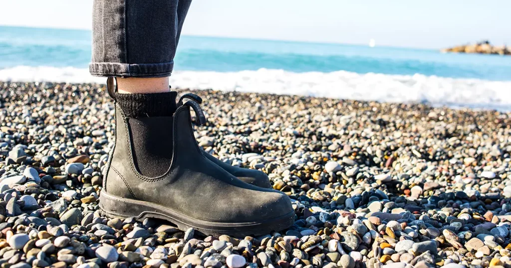 Chelsea boots classic black leather rubber sole.