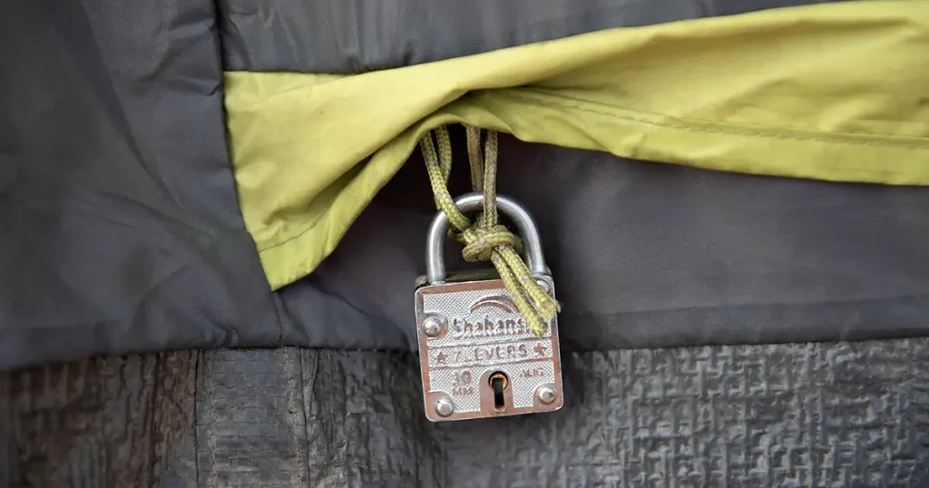 locked Tent with padlock concept photo,