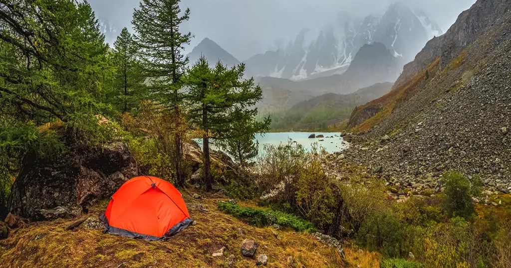 Bad weather on a hike, camping in the rain