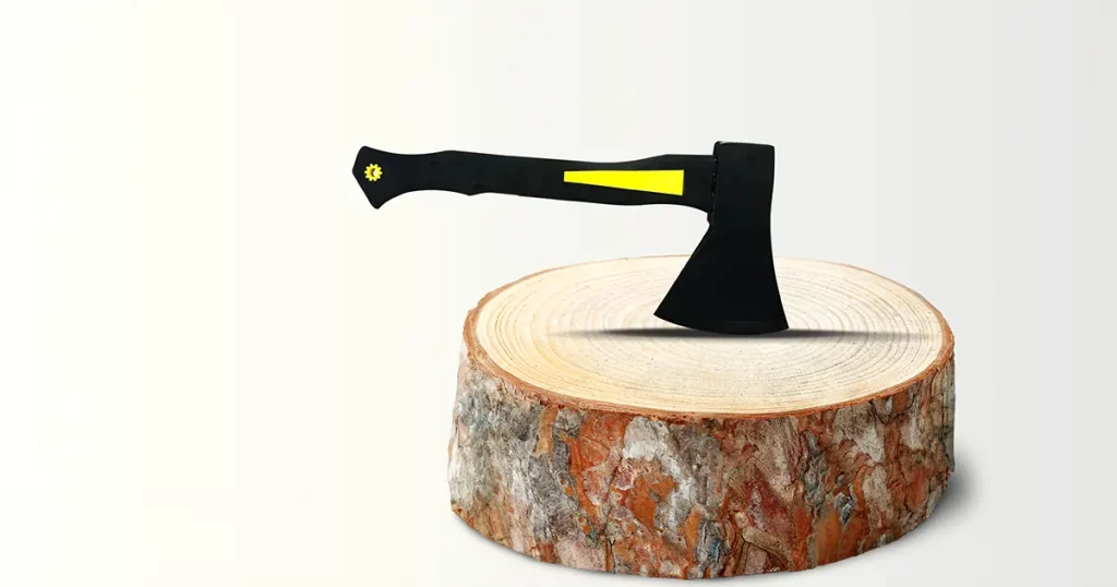An new modern axe tool on wood