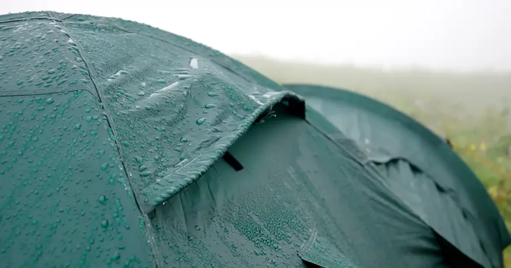 Tent with water drops