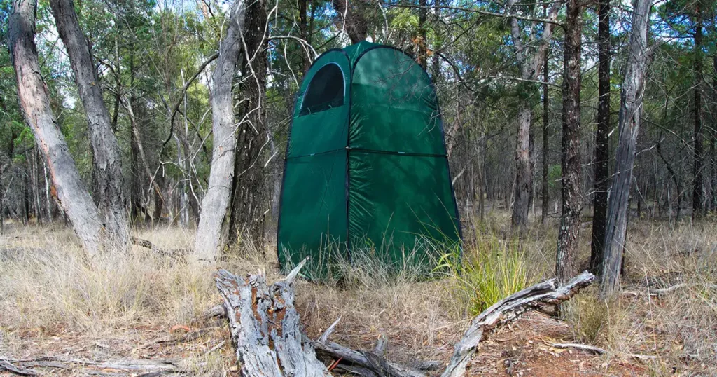 Ablution tent in a bushland camping site provides privacy