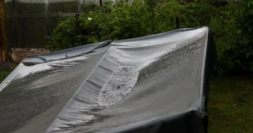 Water on the tent in the rain.Russia.