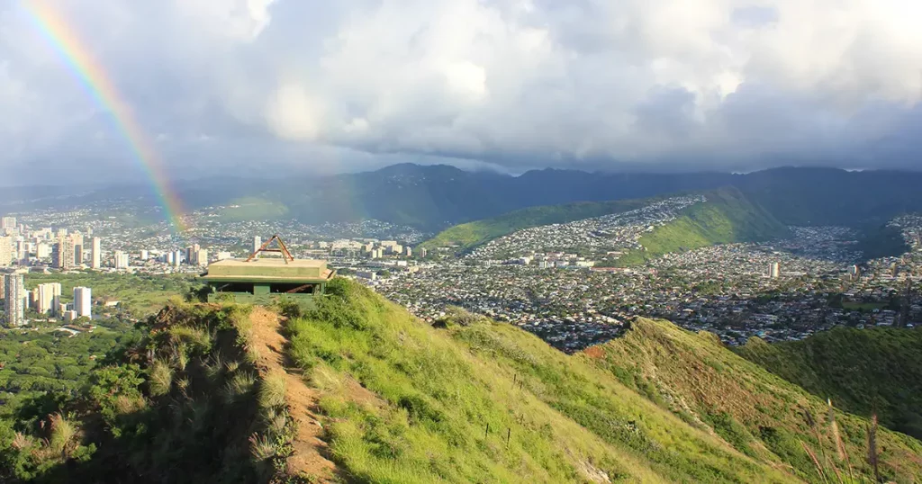 A beautiful rainbow over Diamond Head on Oahu, Hawaii